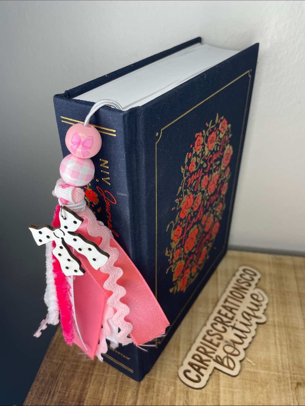 Pink bow ribbon Bible tassel decor